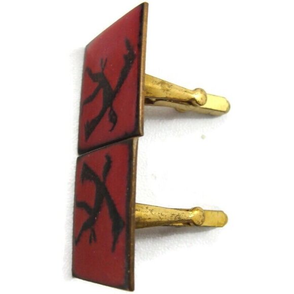 Red Enamel Copper Cufflinks Square Shirt Accessories Wedding Vintage - Picture 3 of 11